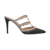 Valentino Black/pink Leather Rockstud Mule Sandals In Black