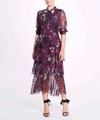 MARCHESA FLORAL CHIFFON TIERED DRESS IN MULTICOLOR