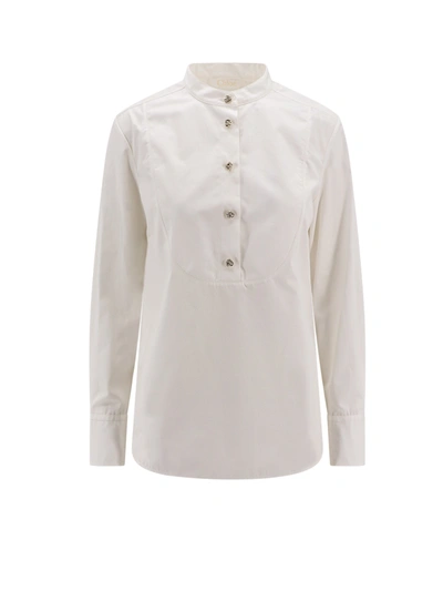 Chloé Buttoned Cotton Tuxedo Shirt In Blanco