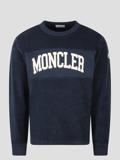 Moncler Embroidered Cotton Terry Sweatshirt In Blue