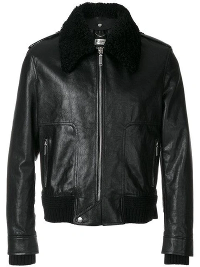 Saint Laurent Car Jacket In Black Leather And Shearling