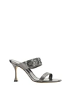 Manolo Blahnik Larapa 90 Grey Metallic Nappa Sandals