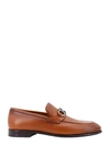 FERRAGAMO LEATHER LOAFER WITH ICONIC METAL GANCINI LOGO