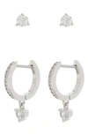 Kate Spade New York Crystal Stud & Huggie Earrings Set In Clear Silver