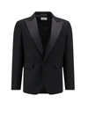 SAINT LAURENT RESPONSIBLE WOOL TUXEDO BLAZER WITH SATIN PROFILES