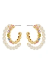 KATE SPADE IMITATION PEARL & COLORFUL CRYSTAL DOUBLE ROW HOOP EARRINGS