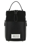 Maison Margiela Woman Black Leather And Canvas Mini 5ac Bucket Bag In Black