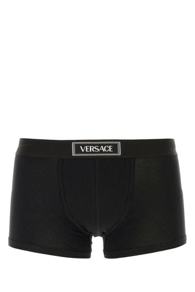 Versace 90s  Logo-waistband Cotton Boxer Briefs In Black