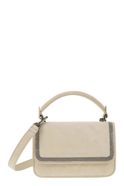 Brunello Cucinelli Suede Bag With Precious Contour In Ivory