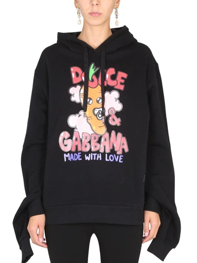 Dolce & Gabbana Made With Love Print Oversized Hooded Sweatshirt In Black