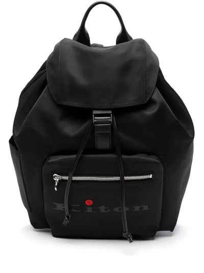 Kiton Black Canvas Backpack With Logo