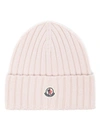MONCLER MONCLER LIGHT RIBBED WOOL BEANIE WITH LOGO