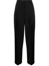 Totême Toteme Women's Black 200 Pressed-crease Tapered Mid-rise Recycled-polyester And Wool-blend Trousers In Black