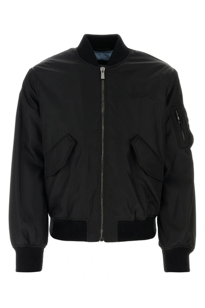 Versace Logo-embroidered Padded Bomber Jacket In Black