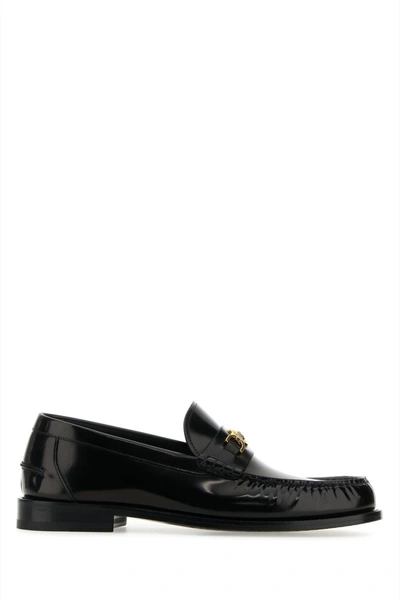 Versace Calf Leather Loafer In Black