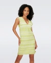 Diane Von Furstenberg Reilly Jacquard Mini Sweater Dress In Huge Vintage Cane Chartreuse