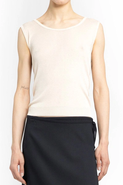 Lemaire Semi-sheer Ribbed Knitted Tank Top In Beige