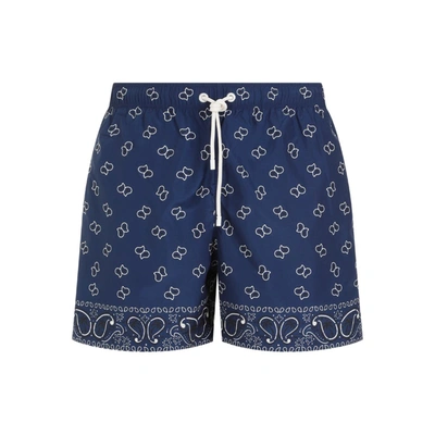 Ferragamo Palm Angels Paisley Swimshort Swimwear In Nero Calf