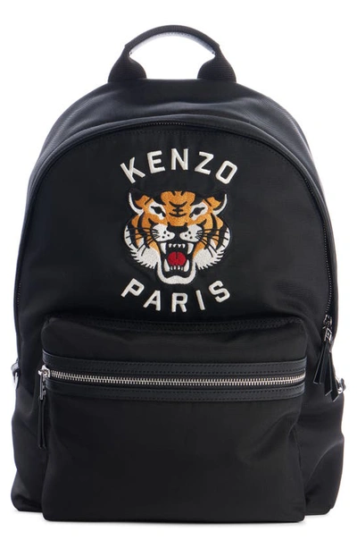 Kenzo Embroidered Tiger Nylon Backpack In Black
