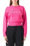 Endless Rose Love Chenille Embroidered Plush Sweater In Pink