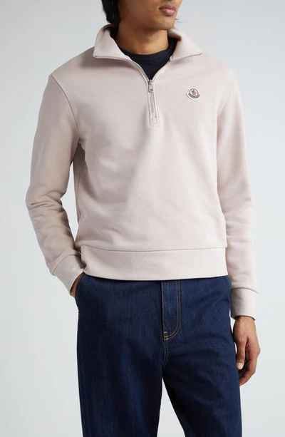 Moncler Logo Patch Quarter Zip Pullover In Light Purple