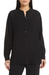 EILEEN FISHER EILEEN FISHER RIB BAND COLLAR SILK BUTTON-UP SHIRT