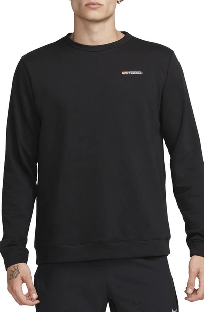 Nike Men's Dri-fit Track Club Fleece Long-sleeve Crew Neck Running Sweatshirt In Black