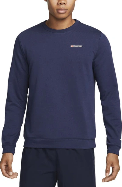 Nike Men's Dri-fit Track Club Fleece Long-sleeve Crew Neck Running Sweatshirt In Blue