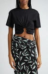 Rabanne Womens Black Ring-embellished Cropped Cotton-jersey T-shirt In Black