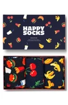 Happy Socks Food Crew Socks Gift Set, Pack Of 3 In Navy