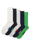 Happy Socks Assorted 5-pack Solid Crew Socks In White Multi