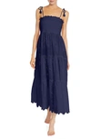 Robin Piccone Daisy Flounce Cotton Eyelet Cover-up Dress In Navy