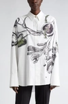 Jason Wu Collection Oceanscape Print Silk Button-up Shirt In Cream Deep Olive