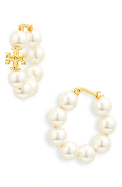 TORY BURCH KIRA IMITATION PEARL HOOP EARRINGS