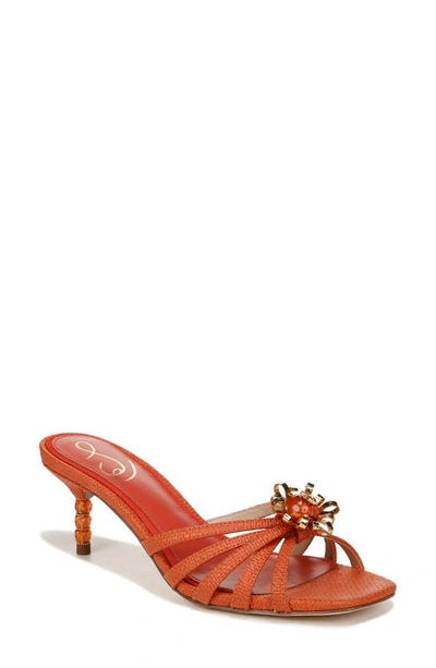 Sam Edelman Posey Embellished Floral Sunburst Dress Sandals In Terra Orange Raffia