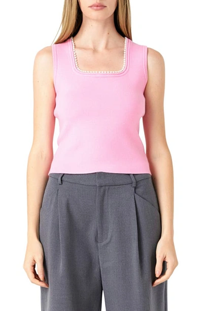 Endless Rose Women's Pearl Trim Knit Tank Top In Pink