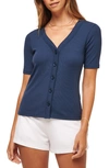 Travis Mathew Out Late Rib Short Sleeve Button-up Knit Top In Naval Academy