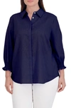 FOXCROFT FOXCROFT OLIVIA BRACELET SLEEVE HIDDEN PLACKET LINEN BLEND TOP