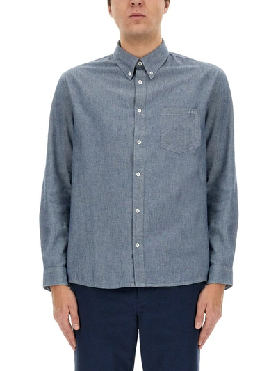 A.p.c. Edouard Chambray Shirt In Azure