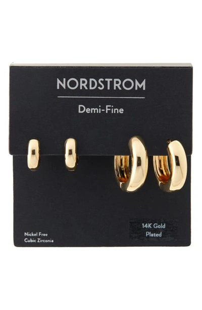 Nordstrom Demi Fine Set Of 2 Huggie Hoop Earrings In 14k Gold Plated