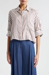 Twp Next Ex Stripe Crop Silk Shirt In White/ Brown