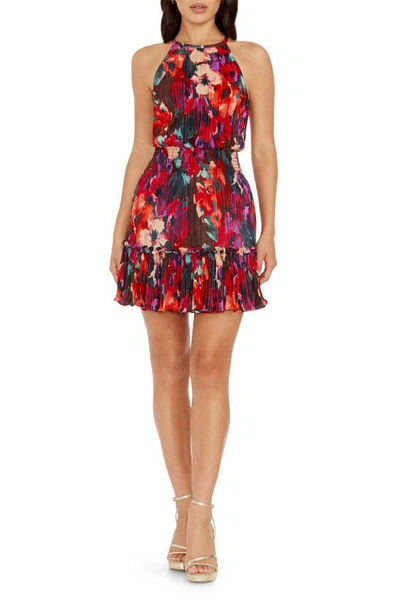 DRESS THE POPULATION KAYLEE FLORAL PLISSÉ MINIDRESS