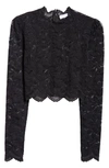 RABANNE RABANNE LONG SLEEVE STRETCH LACE CROP TOP