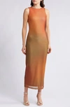 Rare London Blur Sleeveless Mesh Maxi Dress In Rust Blur Print