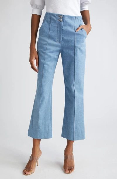 Veronica Beard Kean Pintuck Denim Flare Leg Pants In Iceberg