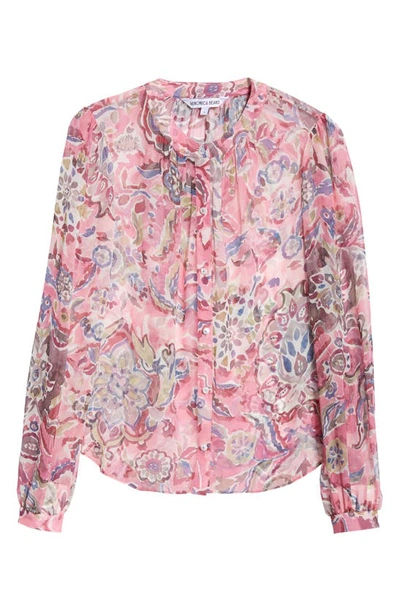 Veronica Beard Ashlynn Long-sleeve Printed Silk Blouse In Rose Multi