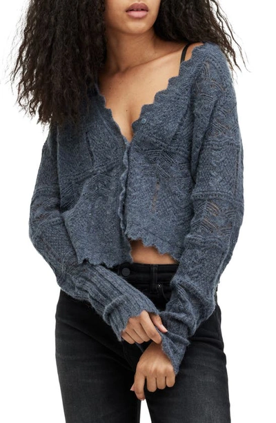 Allsaints Vanessa Lace Stitched Cardigan In Denim Blue