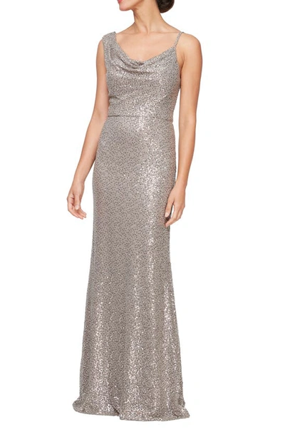 Alex Evenings Women's Sequin Cowlneck Draped Gown In Mink