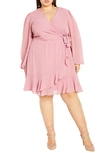 City Chic Dobby Ruffles Dress In Pink