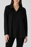 Eileen Fisher Organic Cotton Johnny Collar Tunic Top In Black